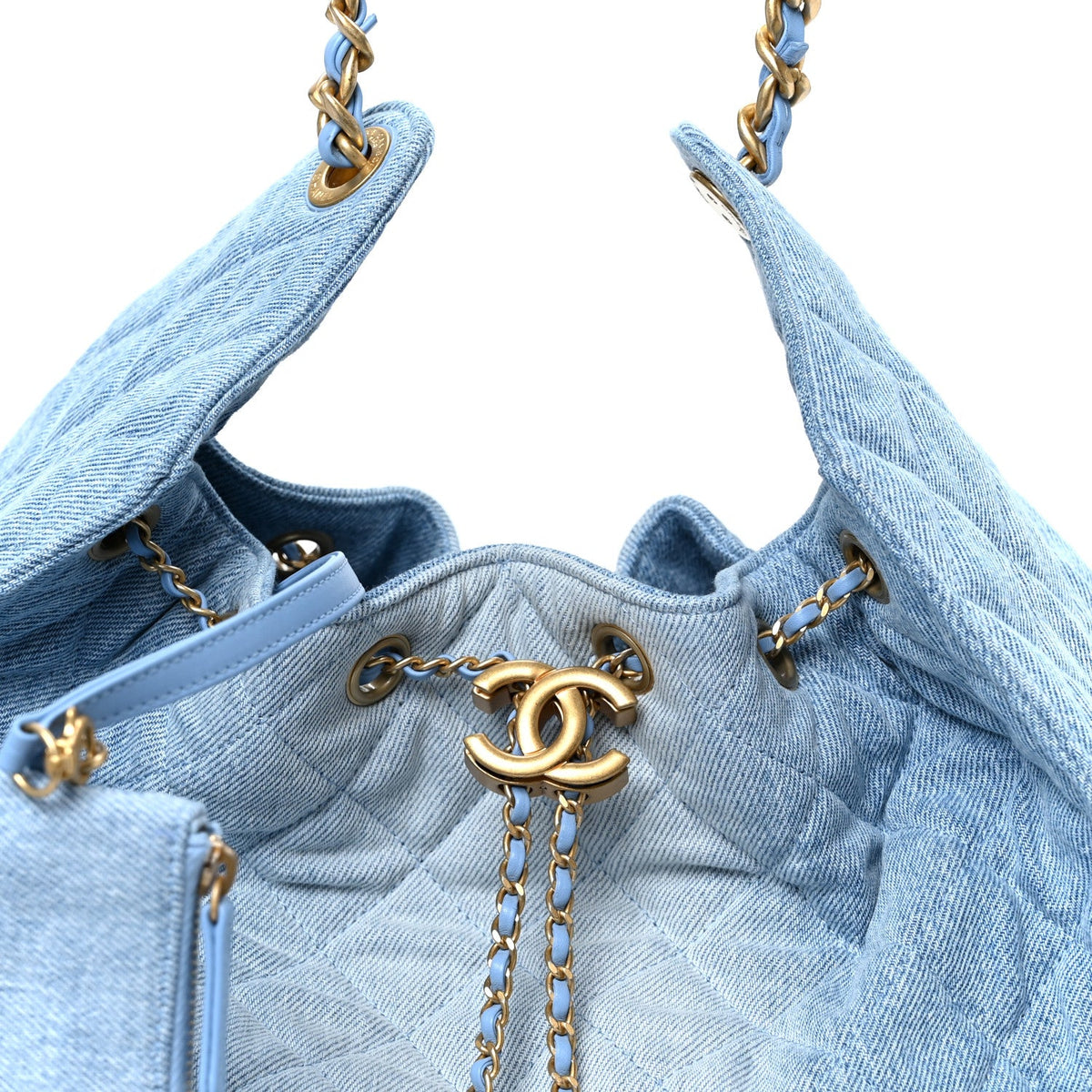 Washed Denim Quilted Medium Chanel 25 Handbag Blue