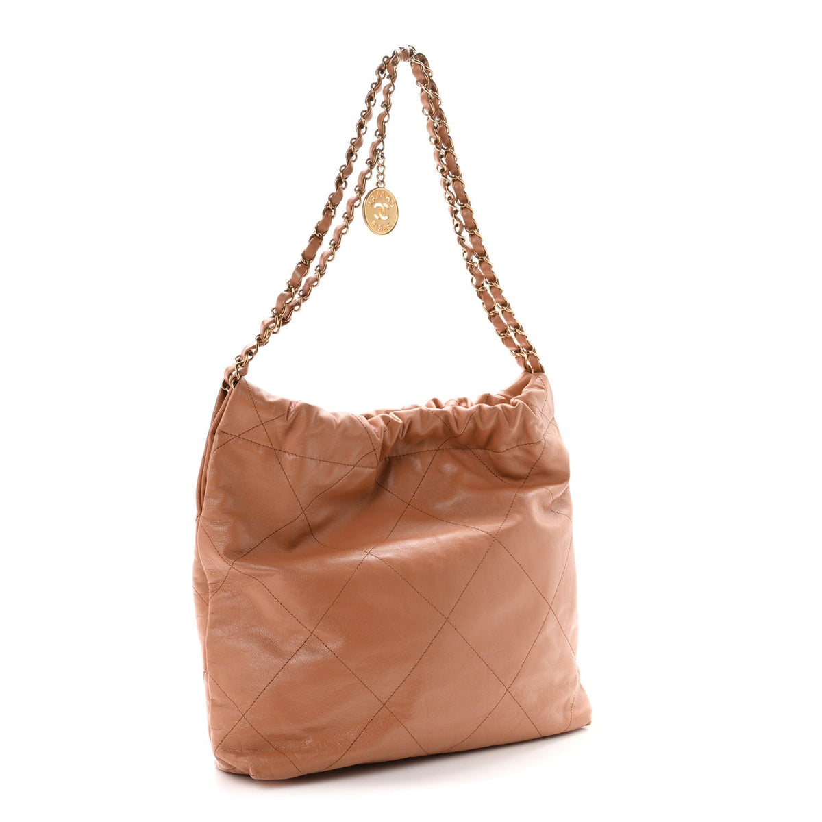 Shiny Calfskin Quilted Small Chanel 22 Camel