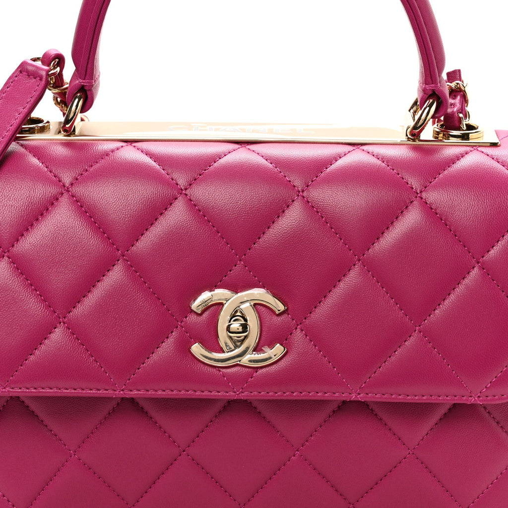 Lambskin Quilted Small Trendy CC Flap Dual Handle Bag Dark Pink
