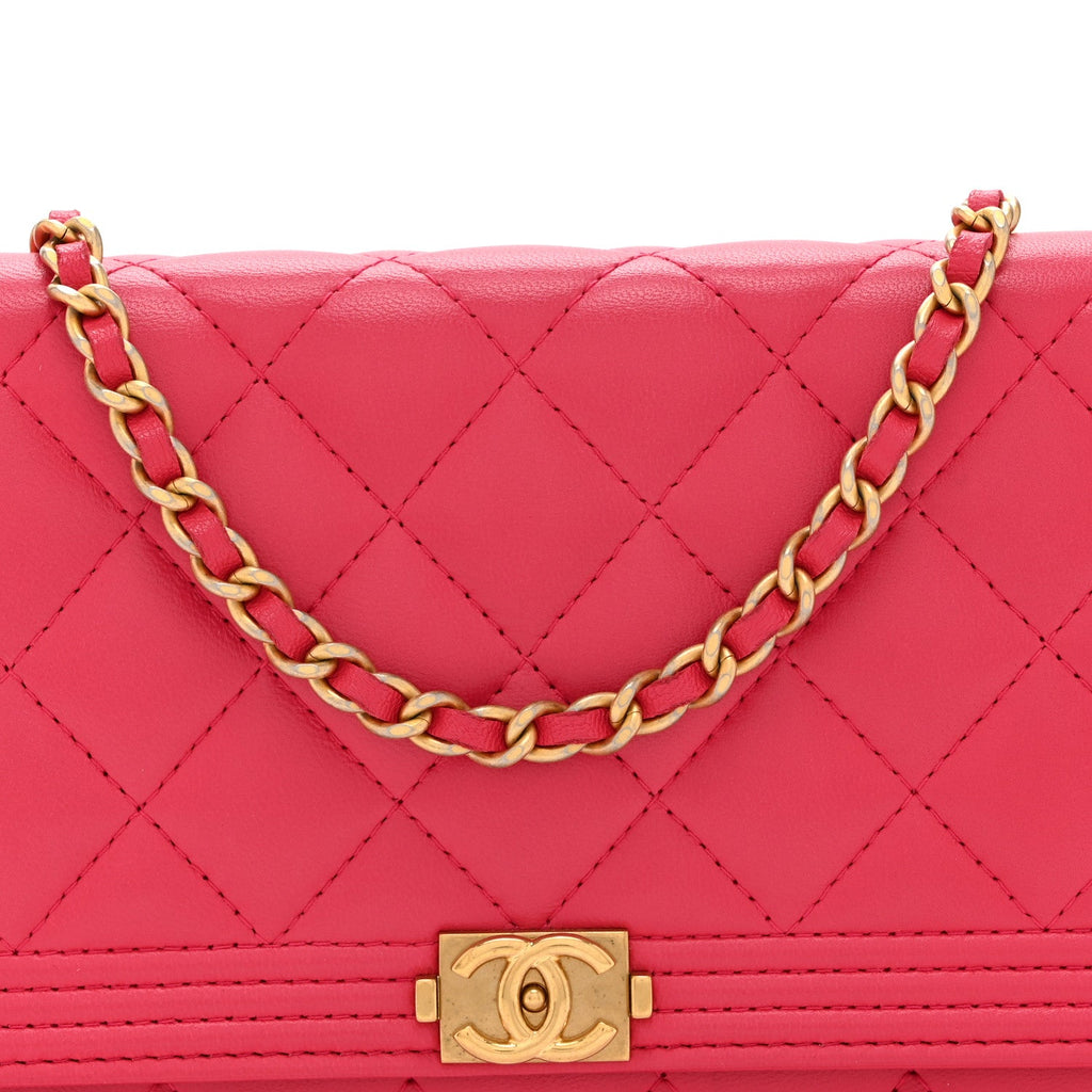 Lambskin Quilted Boy Wallet On Chain WOC Dark Pink