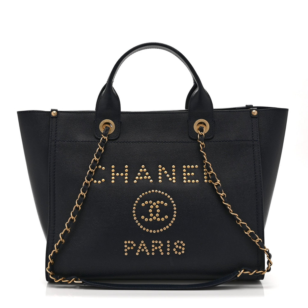 Caviar Small Studded Deauville Tote Navy