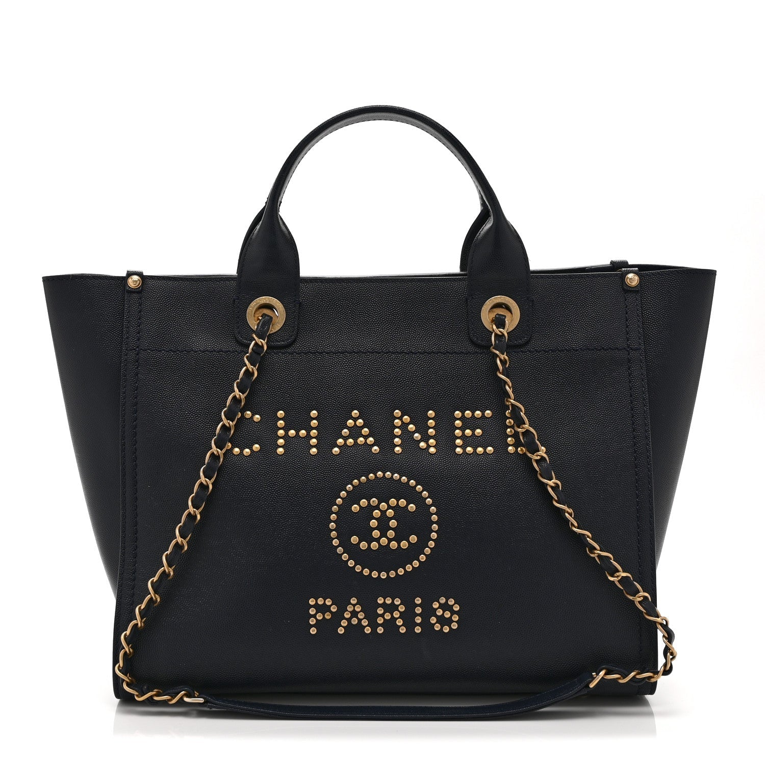 Caviar Small Studded Deauville Tote Navy