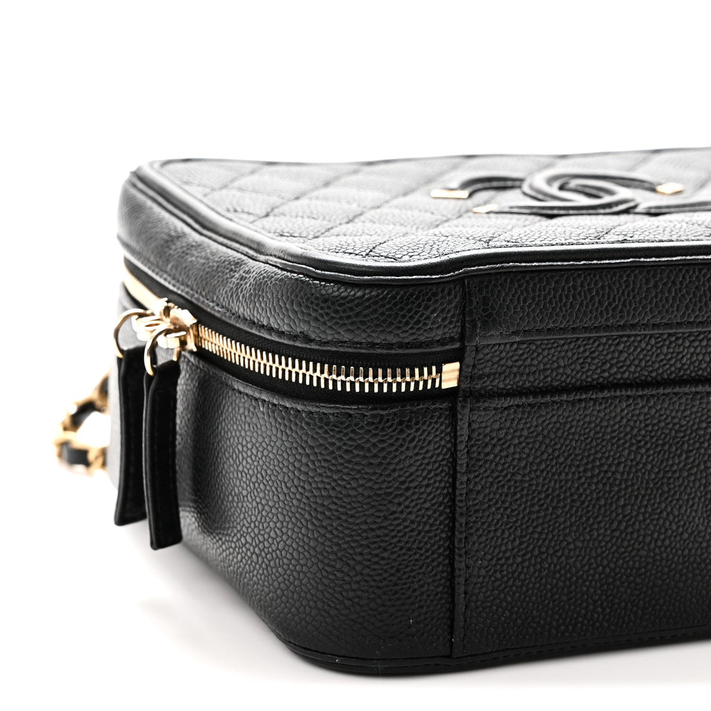 Caviar Quilted Large CC Filigree Vanity Case Black