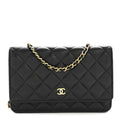 Lambskin Quilted Wallet On Chain WOC Black