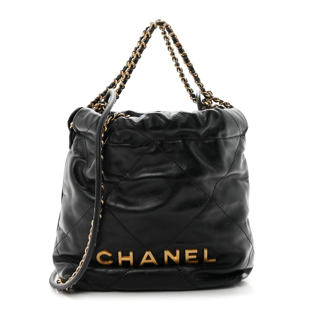 Shiny Calfskin Quilted Mini Chanel 22 Black