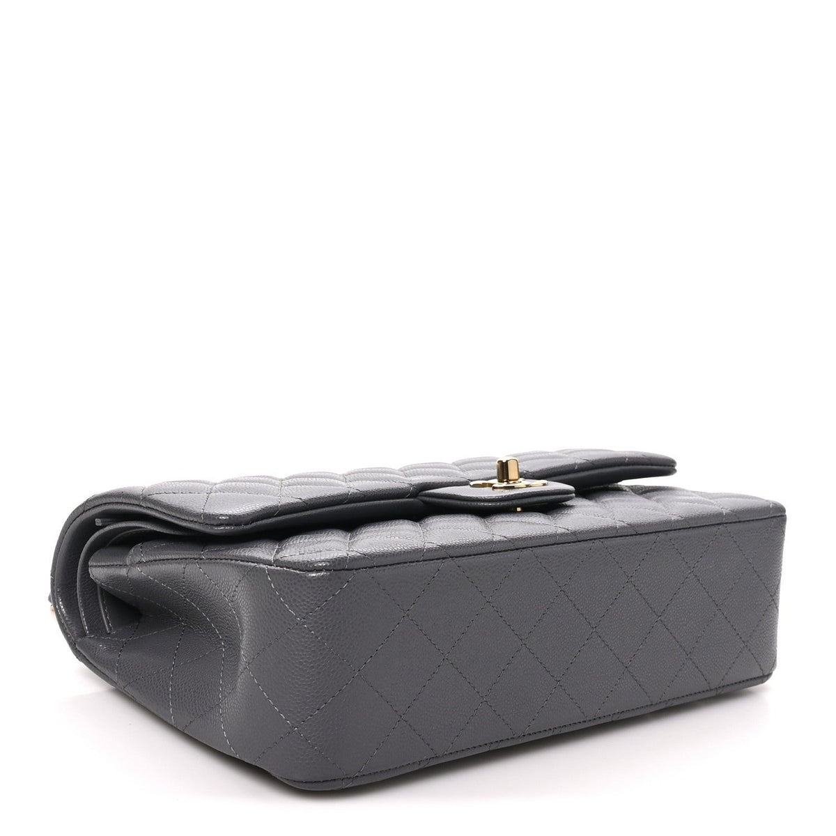 Caviar Quilted Medium Double Flap Dark Grey