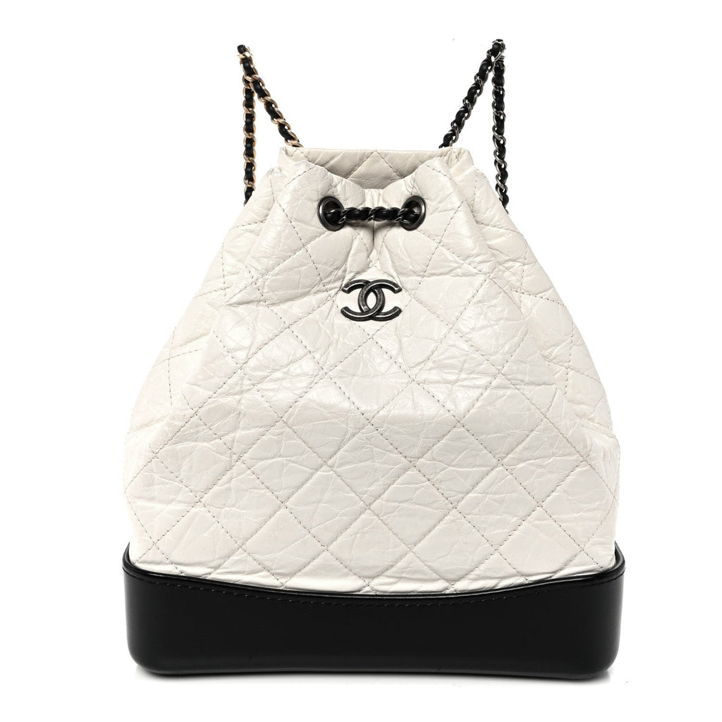 Aged Calfskin Quilted Gabrielle Backpack Black White