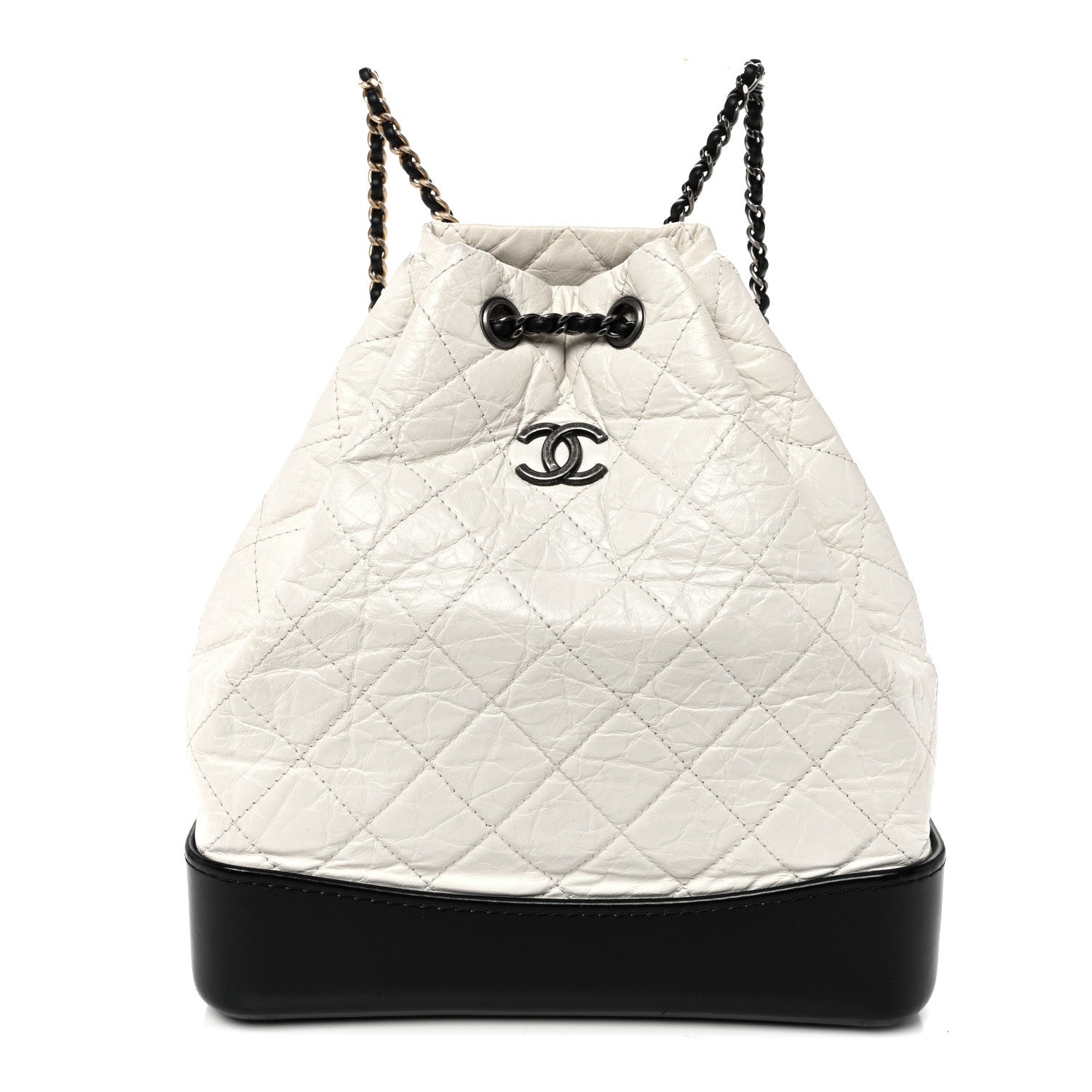 Aged Calfskin Quilted Gabrielle Backpack Black White