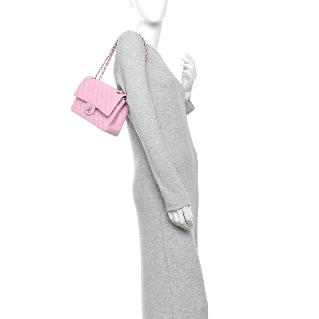 Caviar Quilted Medium Double Flap Light Pink