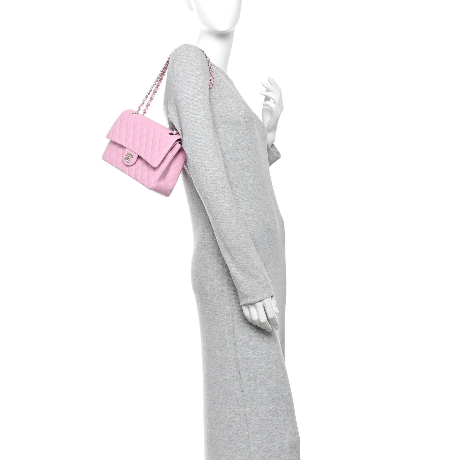 Caviar Quilted Medium Double Flap Light Pink