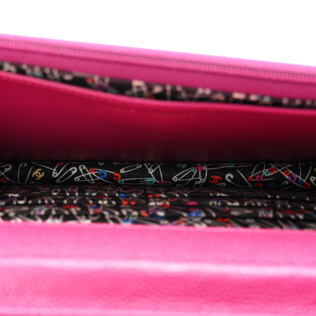 Caviar Quilted Chain Embossed CC Wallet On Chain WOC Fuchsia