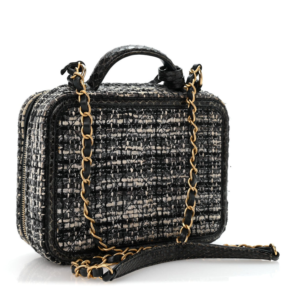 Tweed Snakeskin Quilted Medium CC Filigree Vanity Case Dark Navy