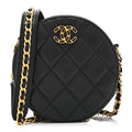 Goatskin Quilted Chanel 19 Round Clutch With Chain Black Black