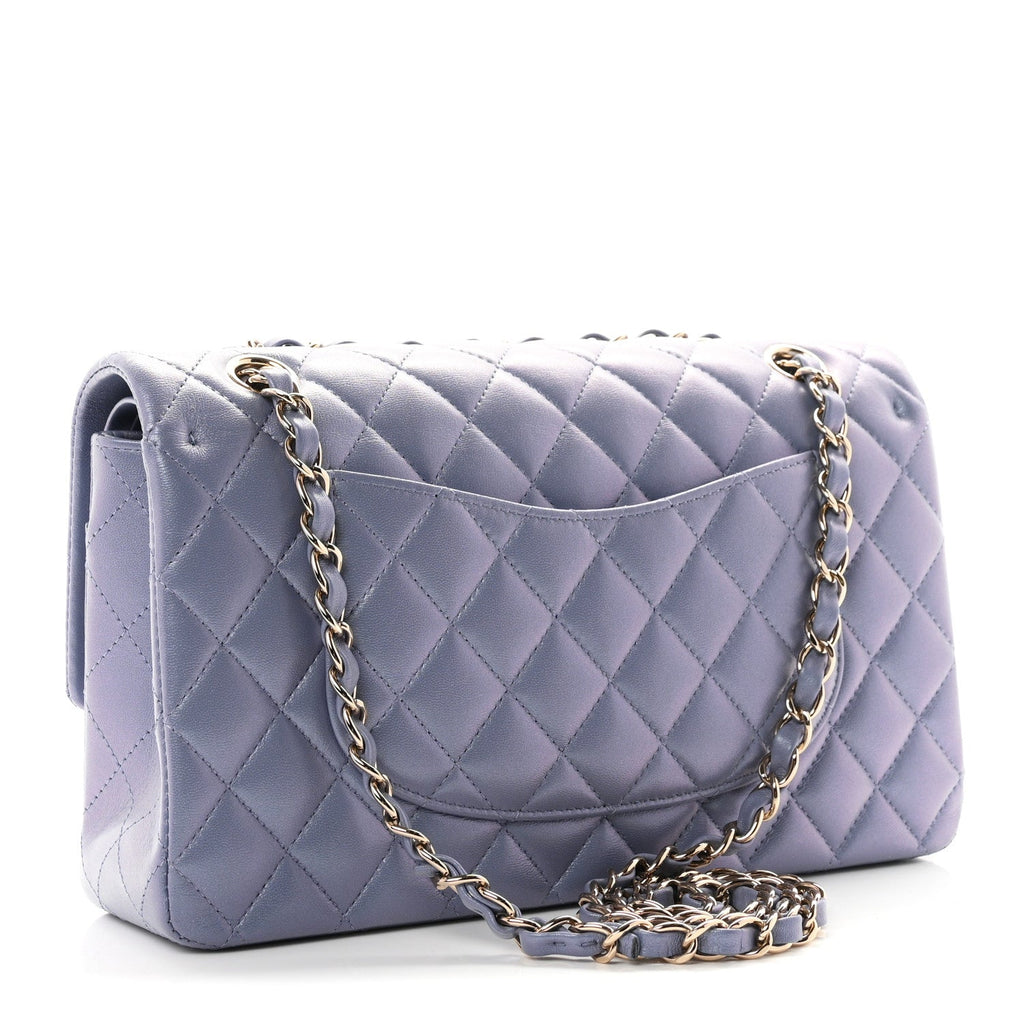 Iridescent Lambskin Quilted Medium Double Flap Light Purple