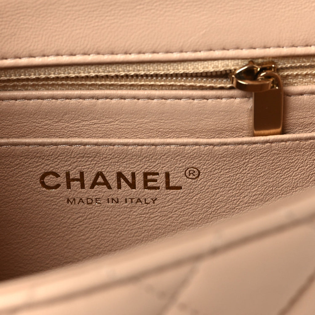 Lambskin Quilted Mini Square Flap Beige