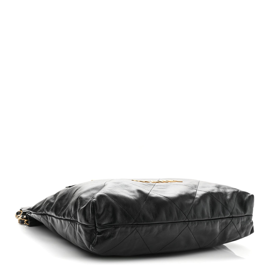 Shiny Calfskin Double Pocket Quilted Chanel 22 Black