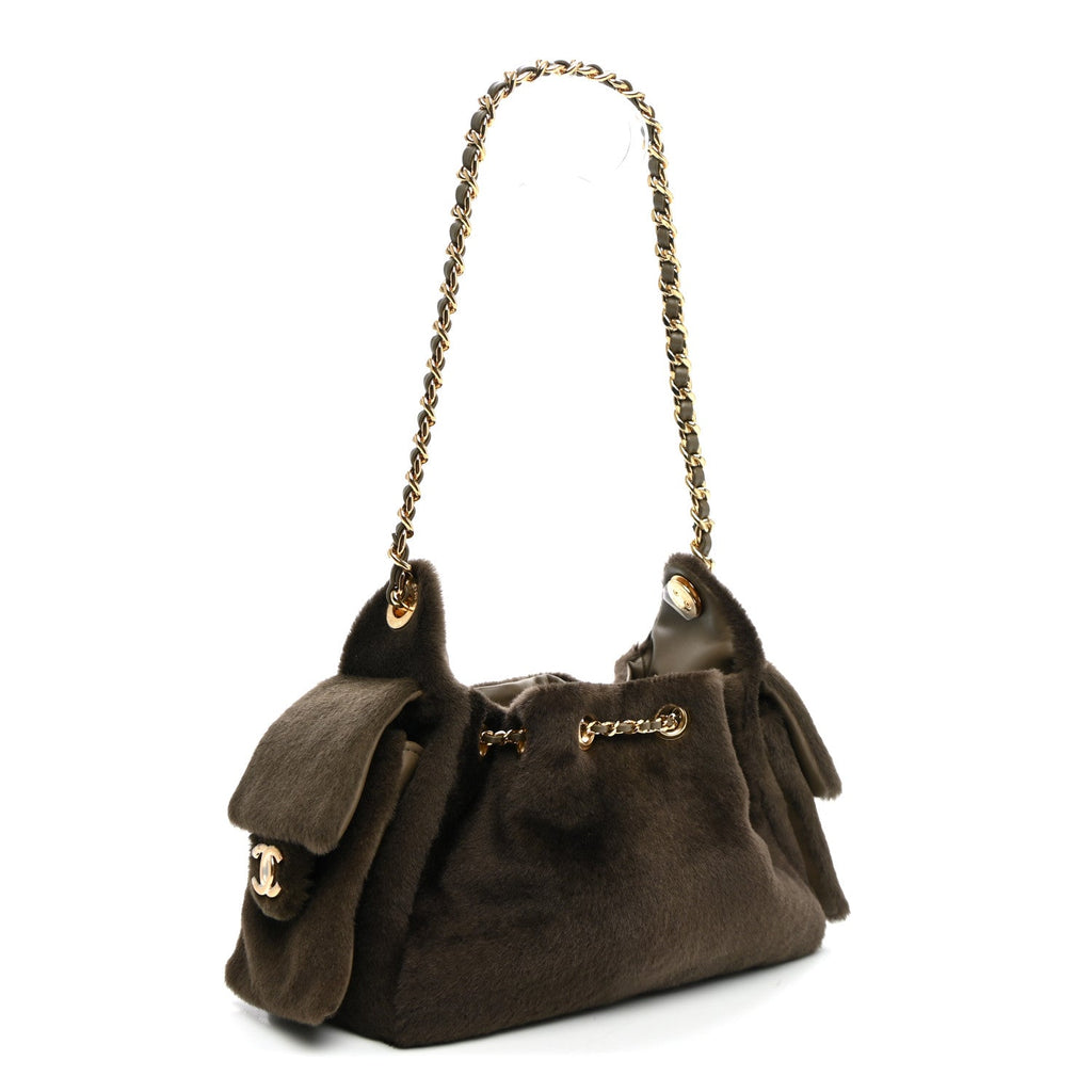Pony Hair Mini Chanel 25 Handbag Dark Khaki