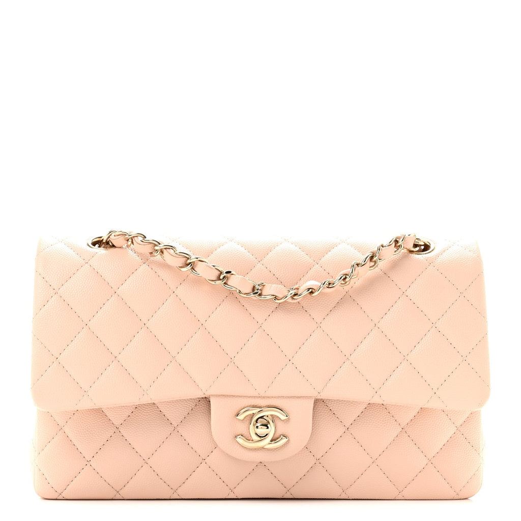 Caviar Quilted Medium Double Flap Light Beige