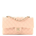 Caviar Quilted Medium Double Flap Light Beige