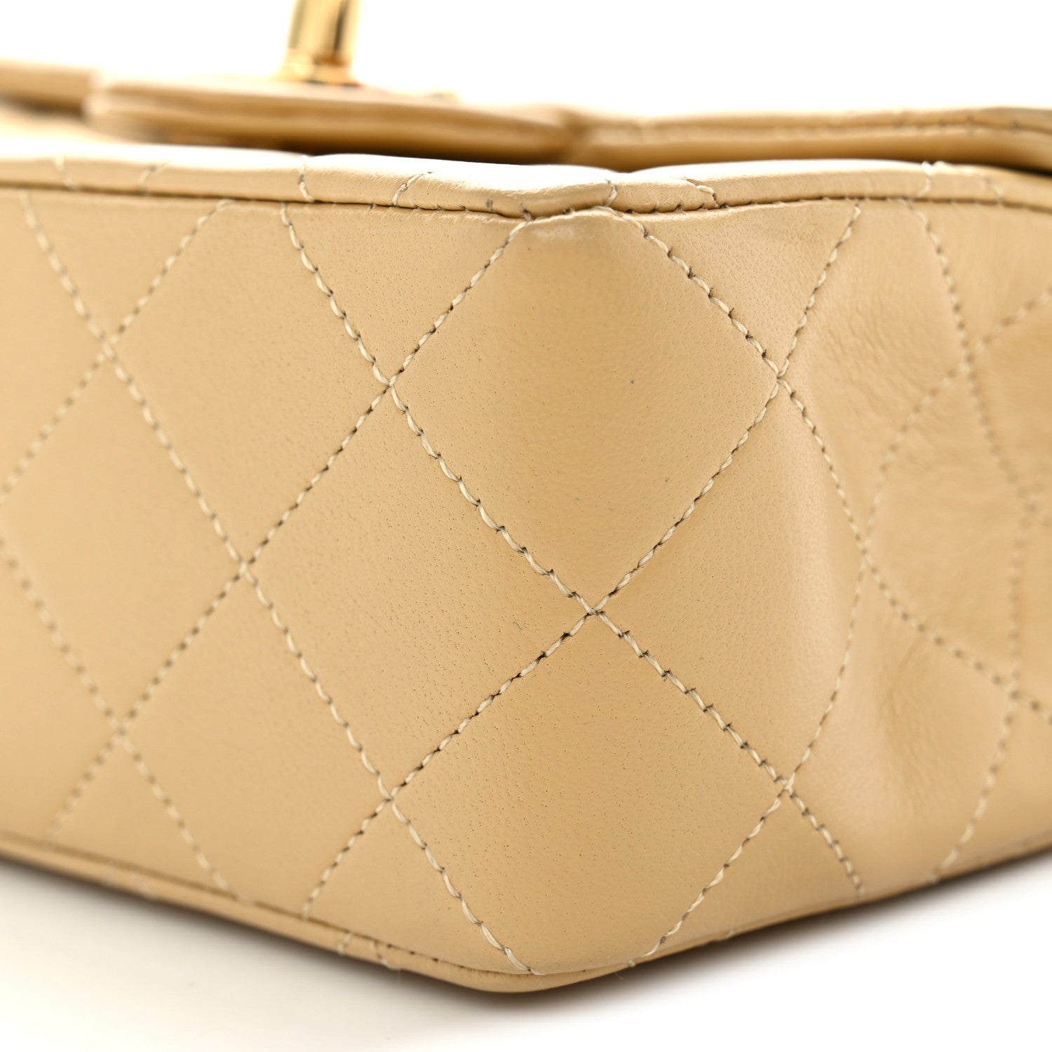 Lambskin Quilted Mini Square Flap Beige
