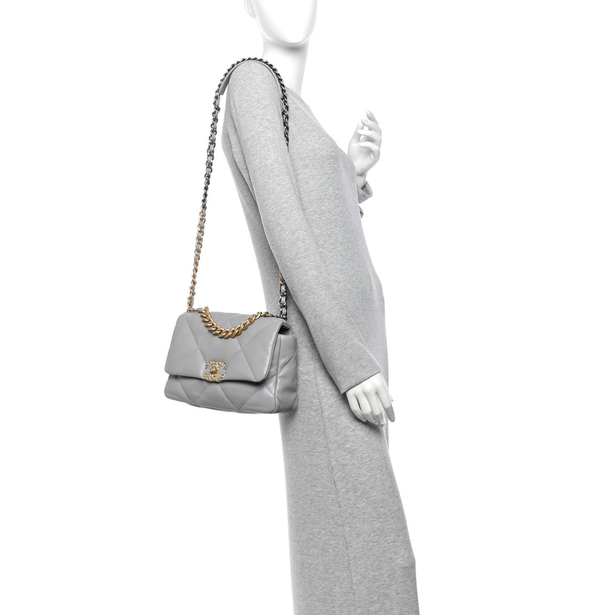 Lambskin Quilted Medium Chanel 19 Flap Grey