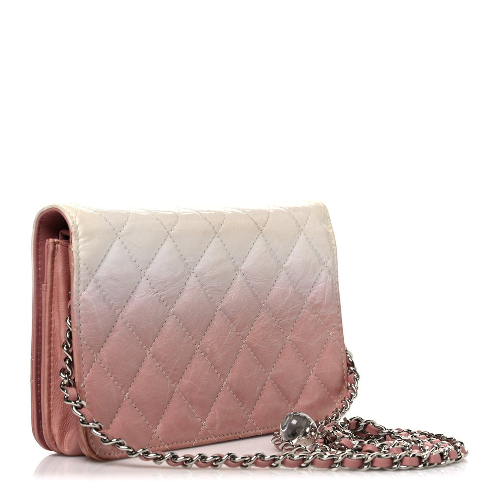 Ombre Patent Calfskin Quilted Wallet on Chain WOC Pink White