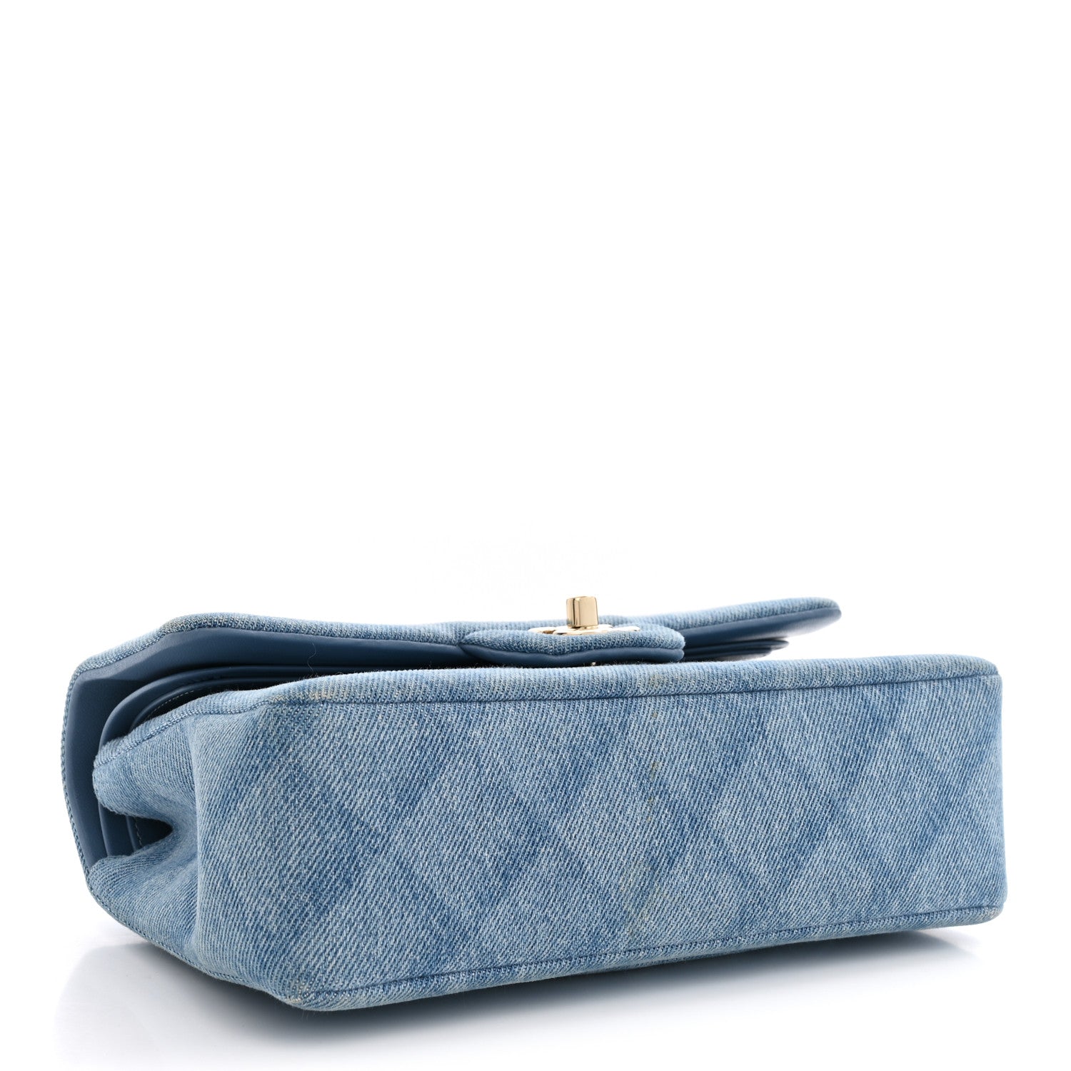 Printed Denim Quilted Small Double Flap Light Blue