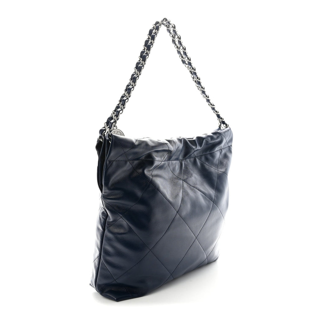 Shiny Calfskin Quilted Small Chanel 22 Navy