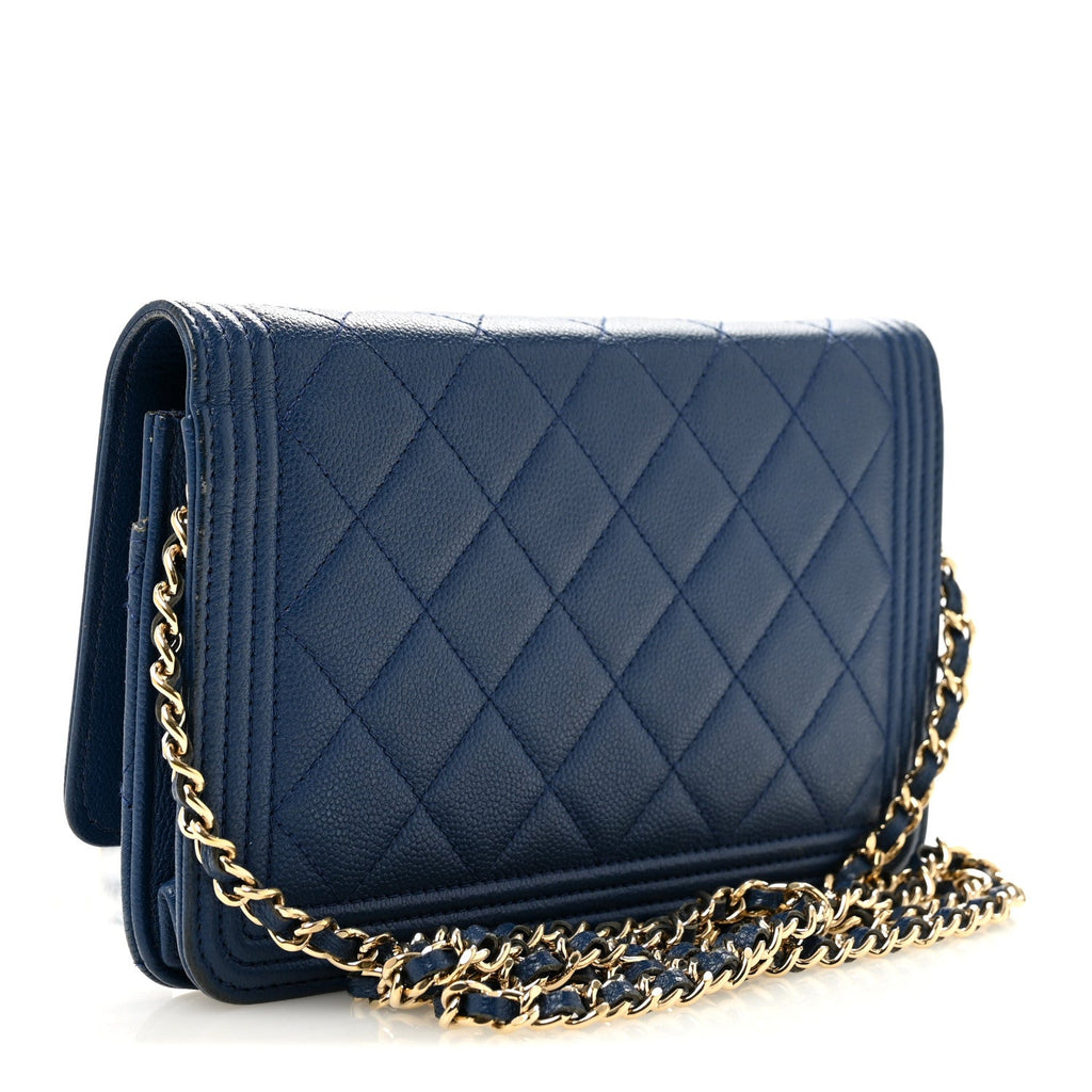 Caviar Quilted Boy Wallet On Chain WOC Dark Blue