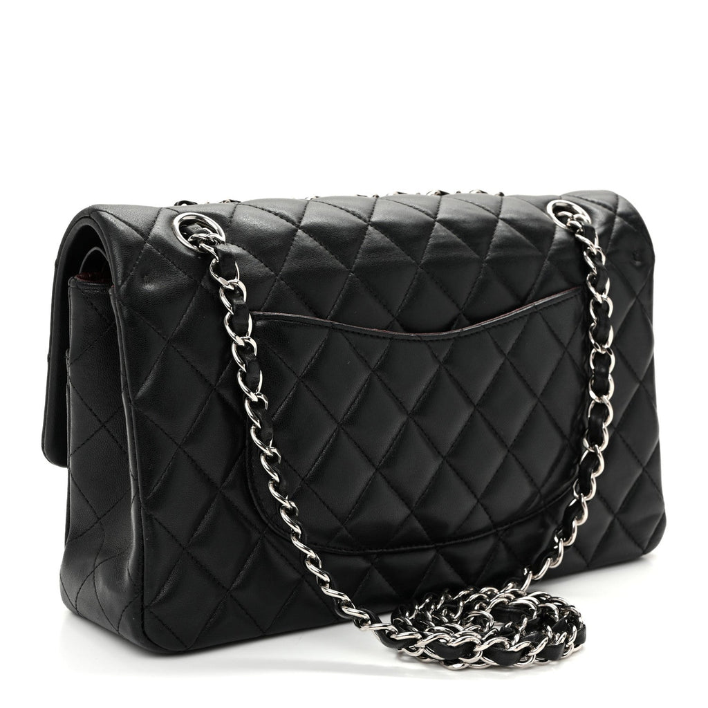 Lambskin Quilted Medium Double Flap  Black