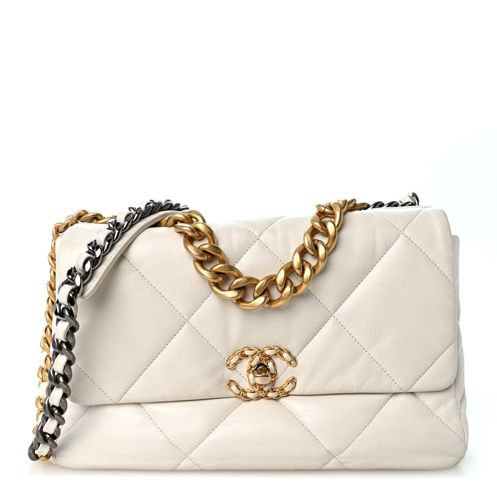 Goatskin Quilted Large Chanel 19 Flap White