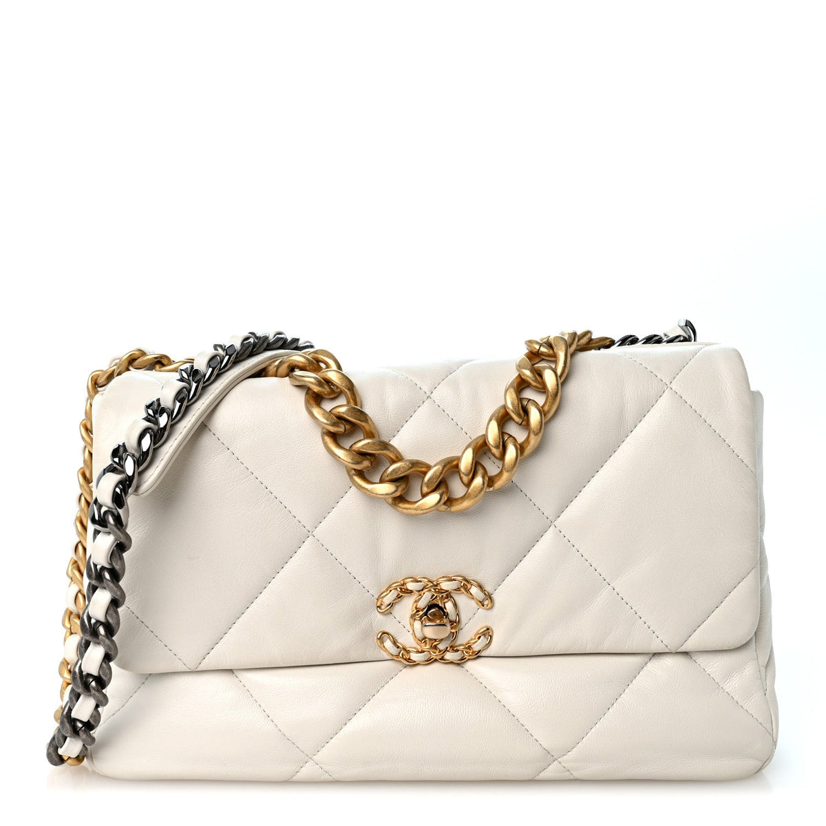 Goatskin Quilted Large Chanel 19 Flap White