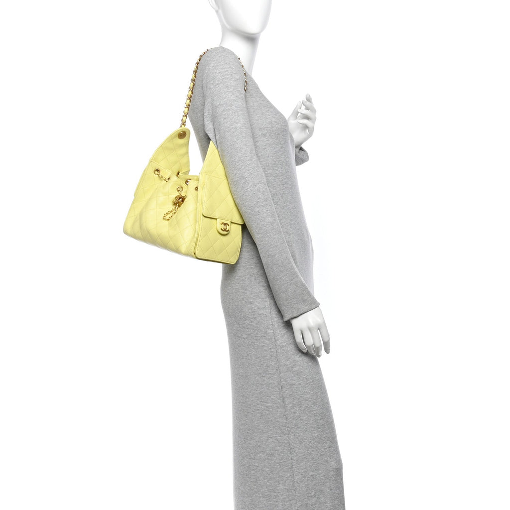 Caviar Quilted Small Chanel 25 Handbag Light Yellow