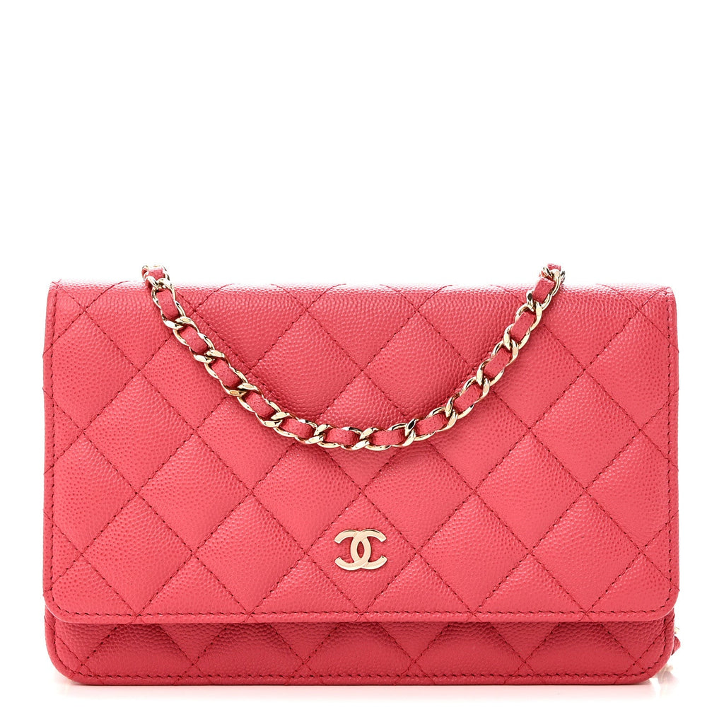Caviar Quilted Wallet on Chain WOC Pink