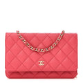Caviar Quilted Wallet on Chain WOC Pink