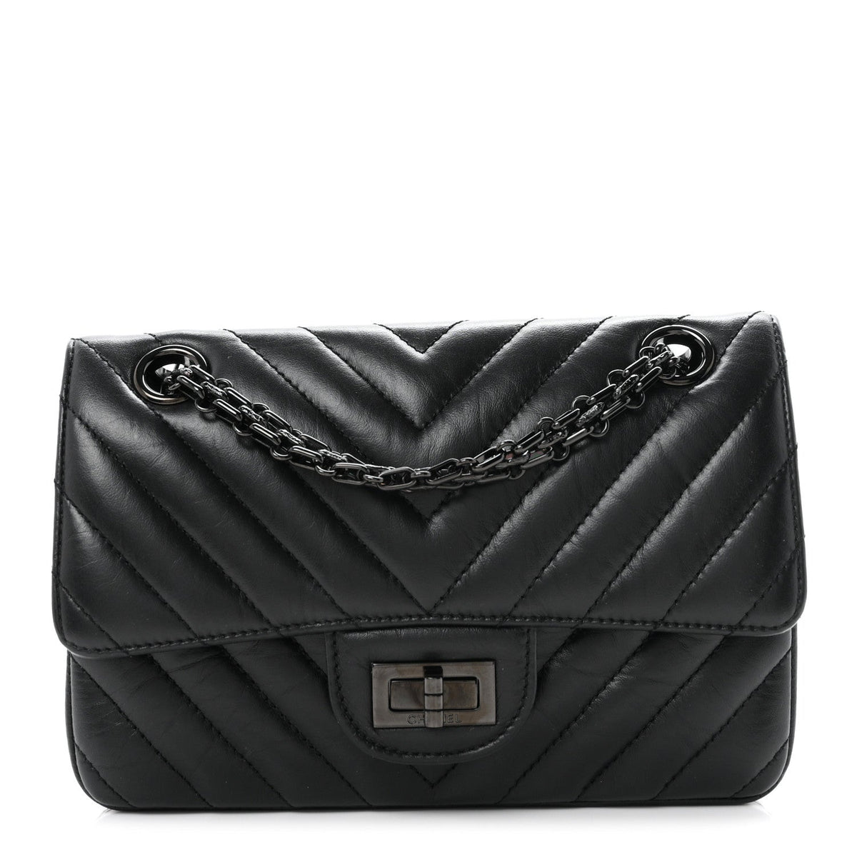 Aged Calfskin Chevron Quilted 2.55 Reissue Mini Flap So Black