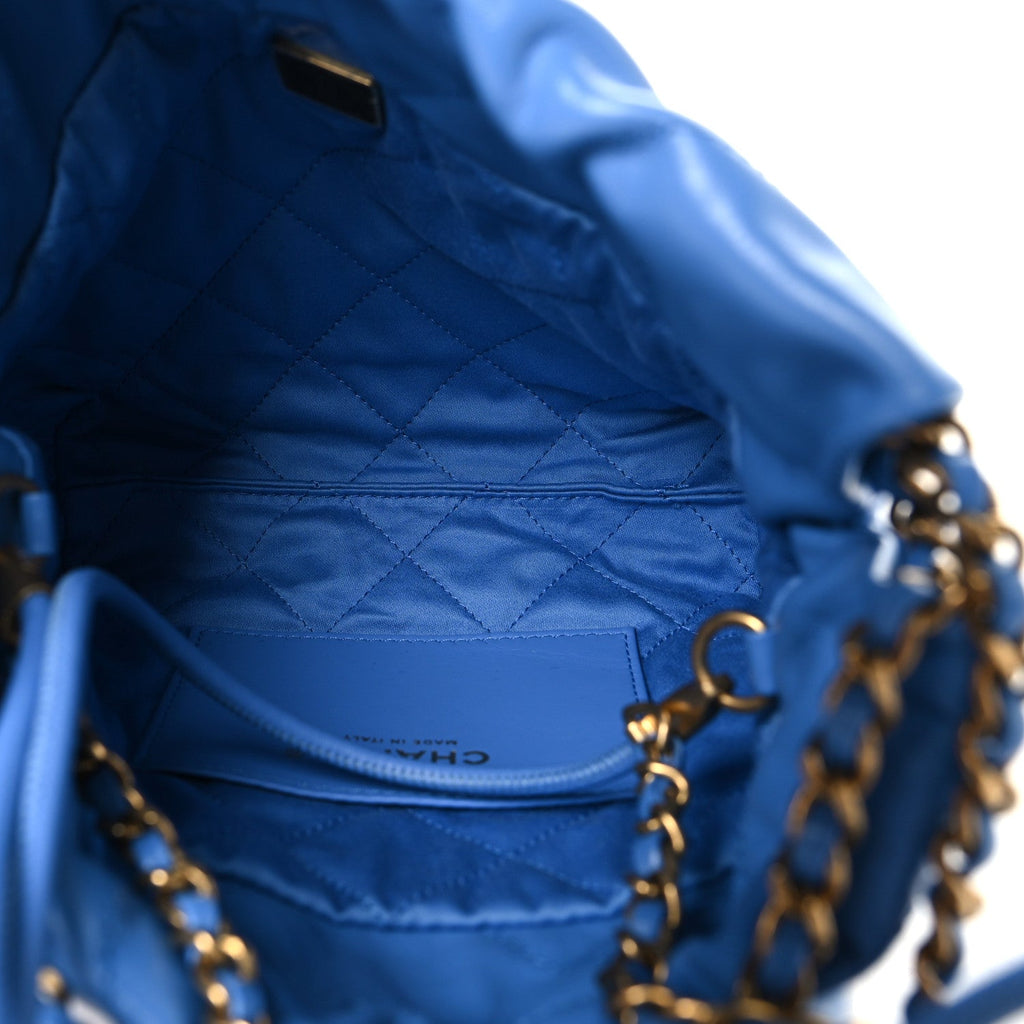 Shiny Calfskin Quilted Mini Chanel 22 Blue