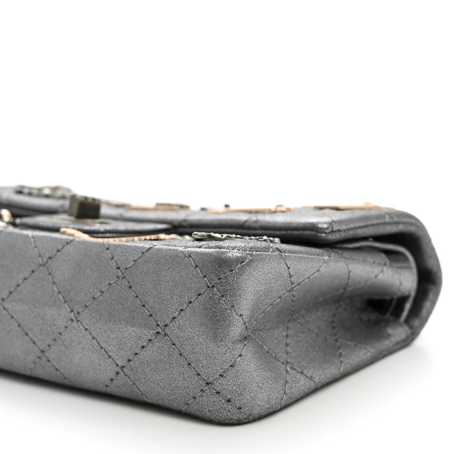 Metallic Calfskin Quilted Lucky Charms 2.55 Reissue 224 Flap Dark Silver