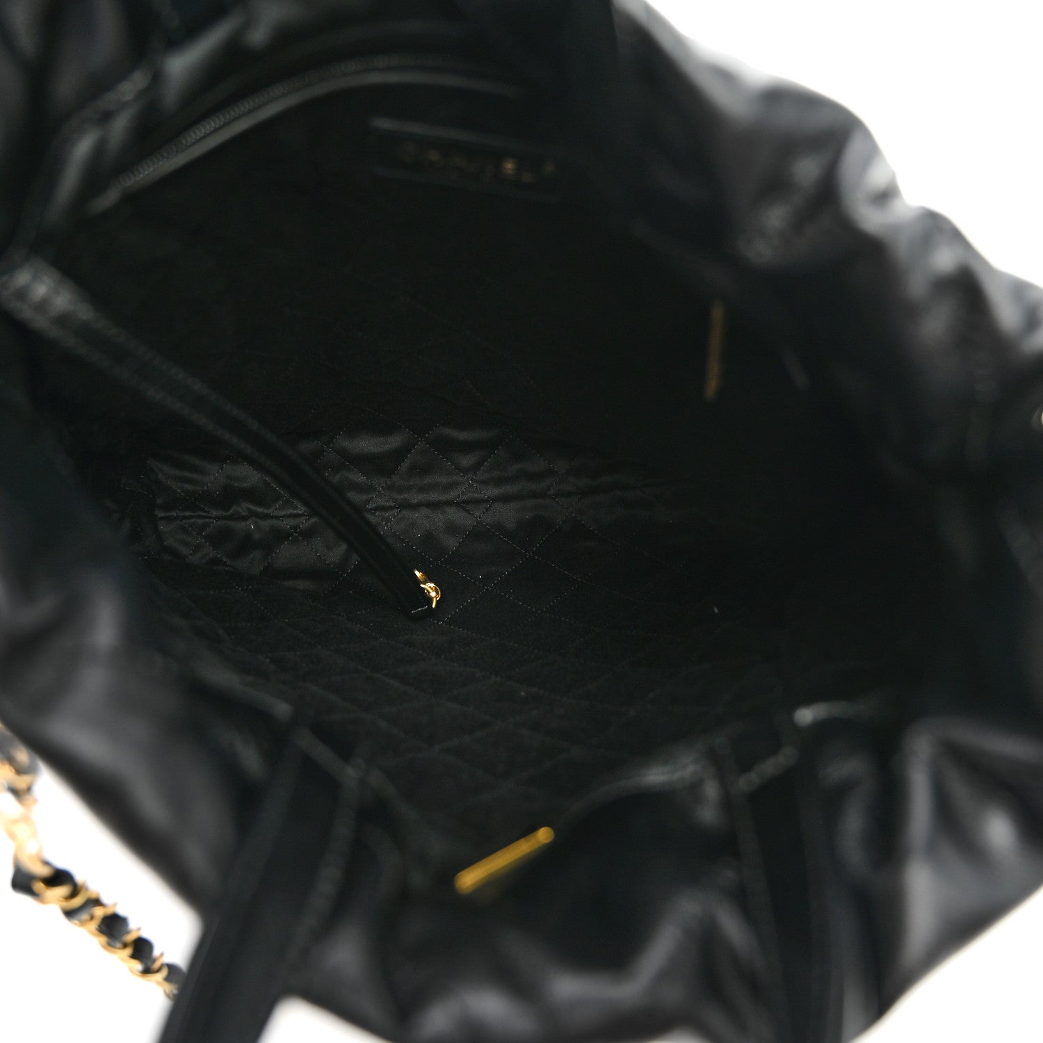 Shiny Calfskin Quilted Chanel 22 Backpack Black