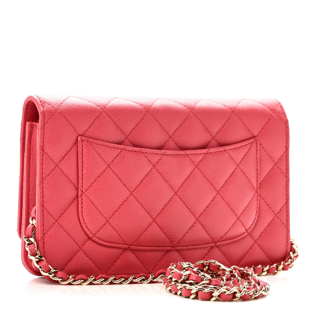 Caviar Quilted Wallet on Chain WOC Pink