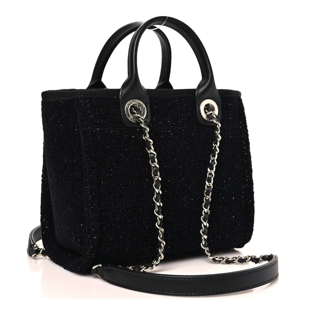 Lurex Canvas Mini Deauville Tote Black