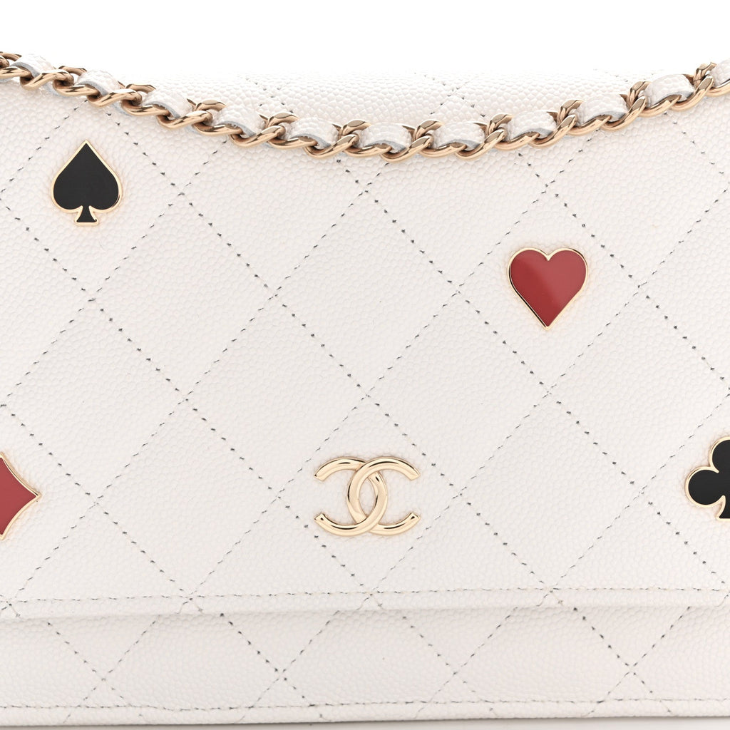 Caviar Quilted Enamel Coco Casino Wallet On Chain WOC White