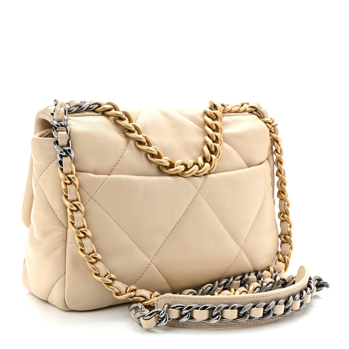 Lambskin Quilted Medium Chanel 19 Flap Light Beige