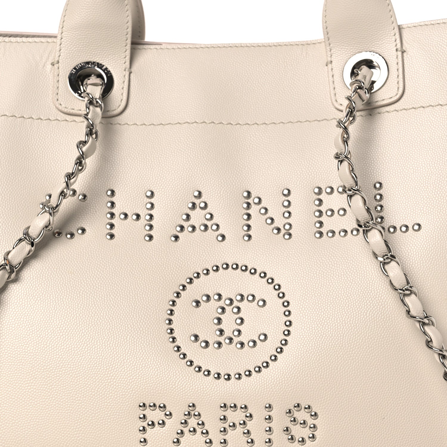 Caviar Medium Studded Deauville Tote Ivory