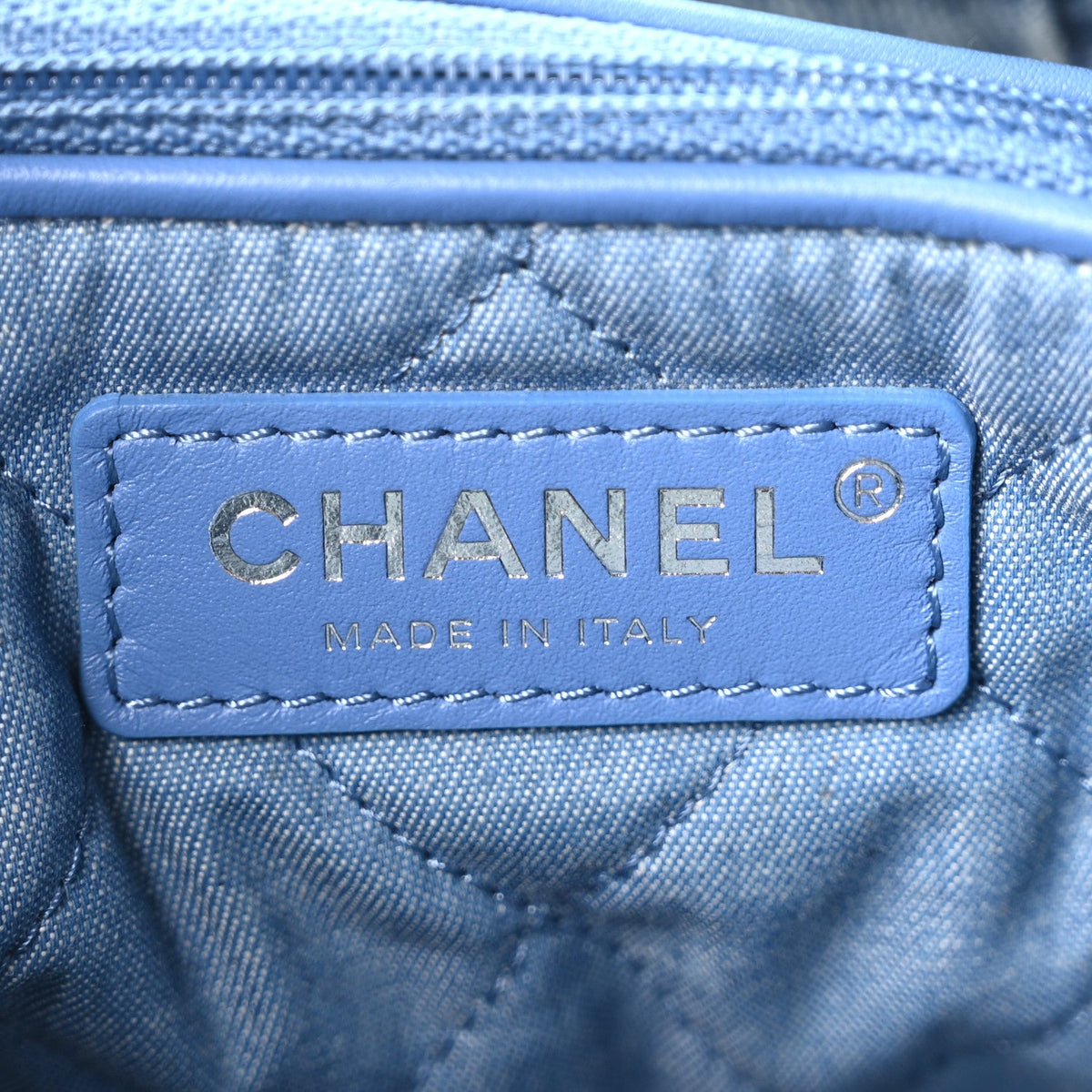 Denim Quilted Chanel 22 Blue