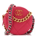 Lambskin Quilted Chanel 19 Round Clutch With Chain Pink