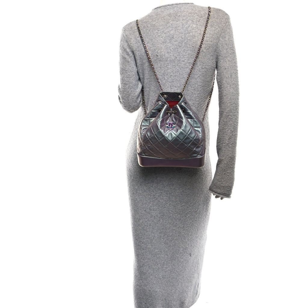 Iridescent Lambskin Calfskin Quilted Gabrielle Backpack Light Purple
