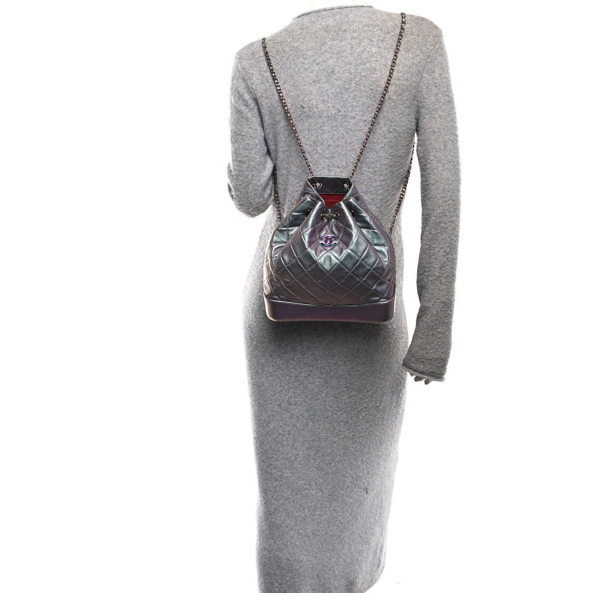 Iridescent Lambskin Calfskin Quilted Gabrielle Backpack Light Purple