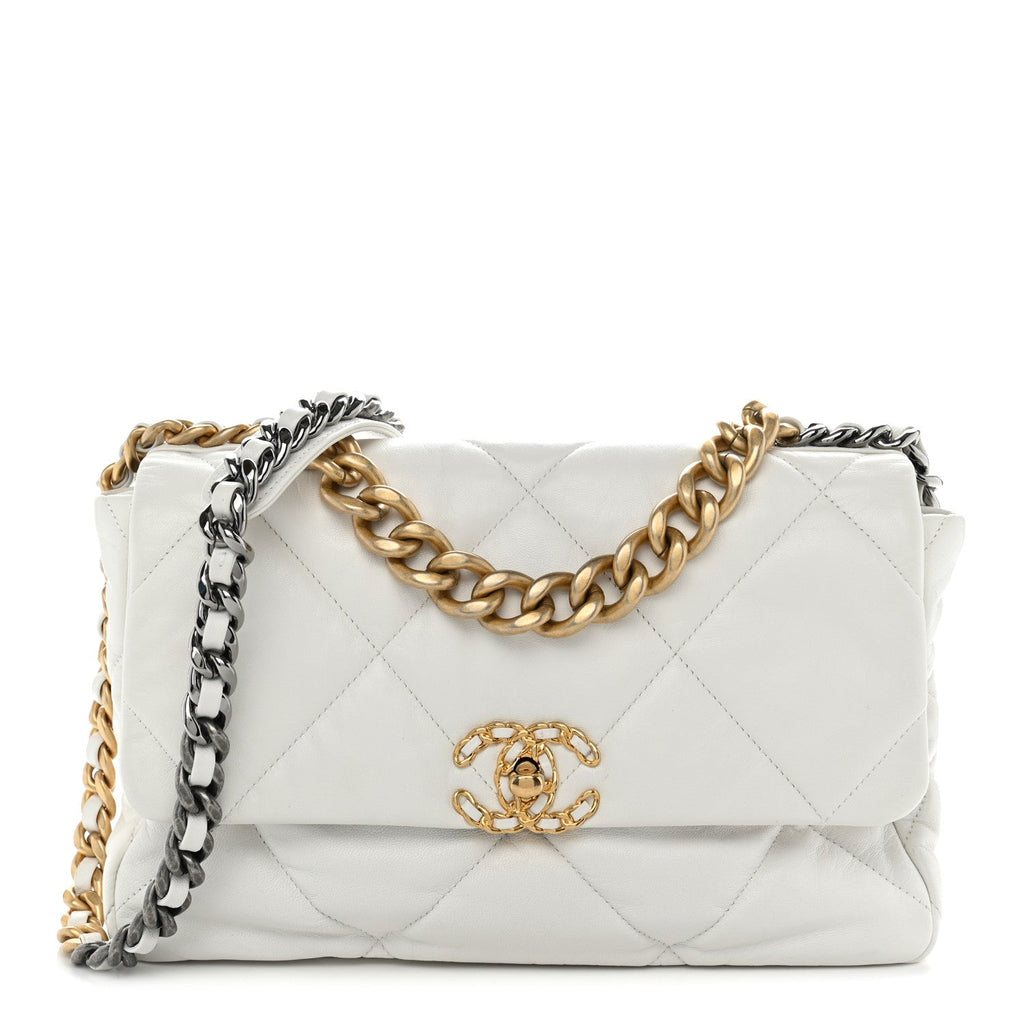 Lambskin Quilted Large Chanel 19 Flap White