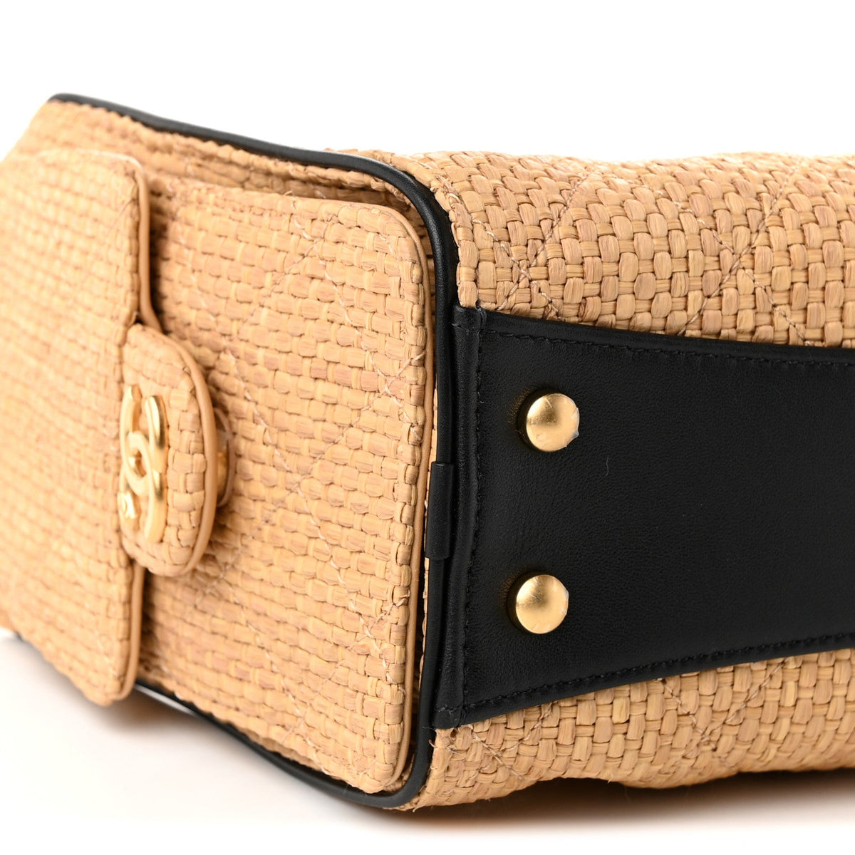 Braided Raffia Calfskin Quilted Mini Chanel 25 Handbag Beige Black